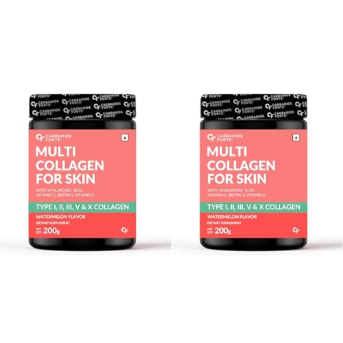 Carbamide Forte Hydrolyzed Multi Collagen Powder With Marine Collagen, All 5 Types of Collagen Peptides Included - TYPE I, II, III, V, X Collagen Supplements for Women & Men, Watermelon Flavor - 200g (B0DDTWRVYF) Amazon Price History, Amazon Price Tracker