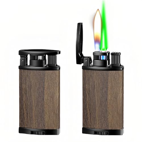 Encendedor de butano dual llama verde resistente al viento miniatura 1