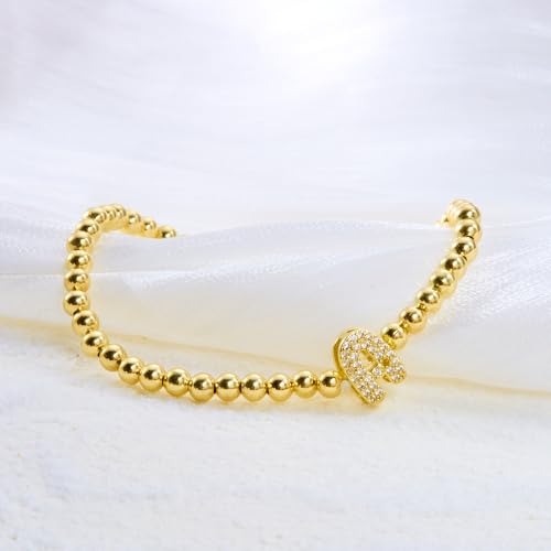 RINHOO Initial Bracelets for Women Dainty 18K Gold Plated Strand Beaded Bracelets with A-Z Crystal Letter Charm Jewelry Gifts for Mother's Day Christmas3