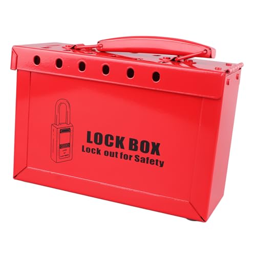 SAFELockout Caixa de bloqueio com 12 furos, estrutura resistente, resistente a impactos, portátil, L