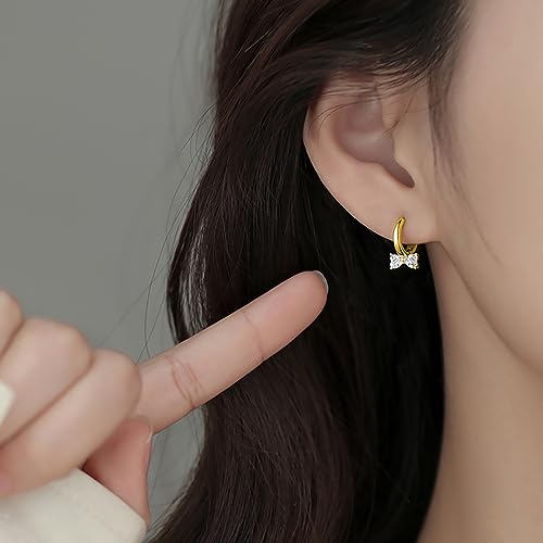 SLUYNZ Sterling Silver Love Bow Hoop Earrings for Women Teens CZ Bow Hoop Earrings Huggie3