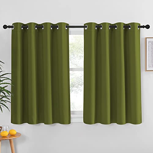 NICETOWN Blackout Curtain for Girls Room - Thermal Insulated Solid Grommet Room Darkening Panel/Drape for Girls' Bedroom (Olive Green, Single Panel, 52 by 54-inch)