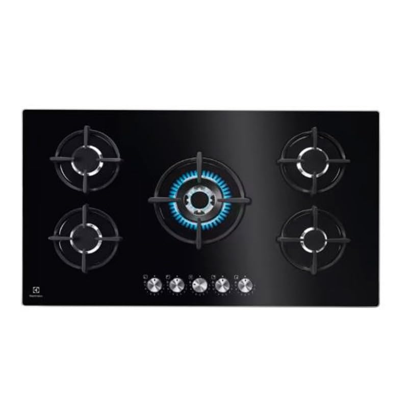 Electrolux KGG95372K Plaque de cuisson à gaz, 90 cm, 5 zones de cuisson, 9 niveaux d'intensité, 3 SpeedBurner + 1 wok, système de sécurité, allumage...
