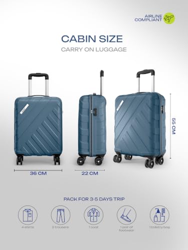 Image of Safari Cabin Voro 55cm Trolley Bag Hard Case Polypropylene, 8 Spinner Wheels, 360 Degree Wheeling Carry on Luggage, Travel Bag, Suitcase for Travel, Trolley Bags for Travel, Ink Blue