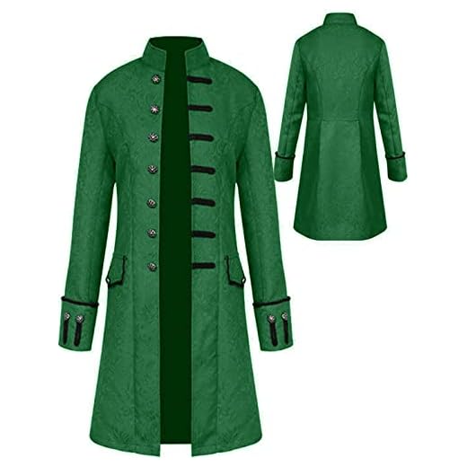 Jaqueta masculina vintage gótica longa Steampunk formal gótica vitoriana frock casaco fantasia para o dia das bruxas, Verde, 3X-Large