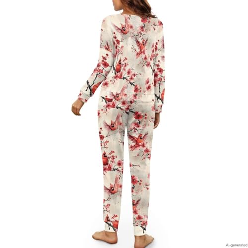 Image of Women's 2 Piece Printed Pajama Set Long Sleeve Sleepwear Set with Long Pants Casual Lounge Sets with Pocket