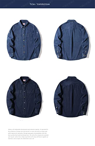 Herren Gestreiftes Hemd Jacquard Distressed Langarm Jeansshirt Herbst Herren Baumwollhemd Dunkelblau M – Bild 4