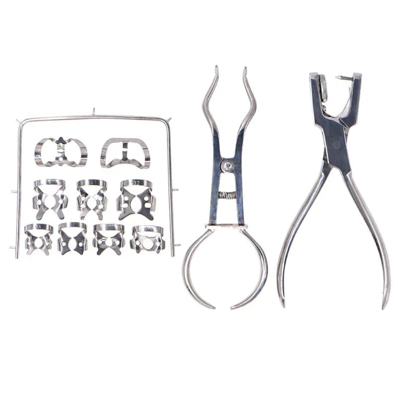 Generic Rubber Dam Dentistry Hole Puncher Set with Leather Bag - Pliers, Perforator, Clips, and Storage Bag - Orthodontic Dental Tools for Dentists