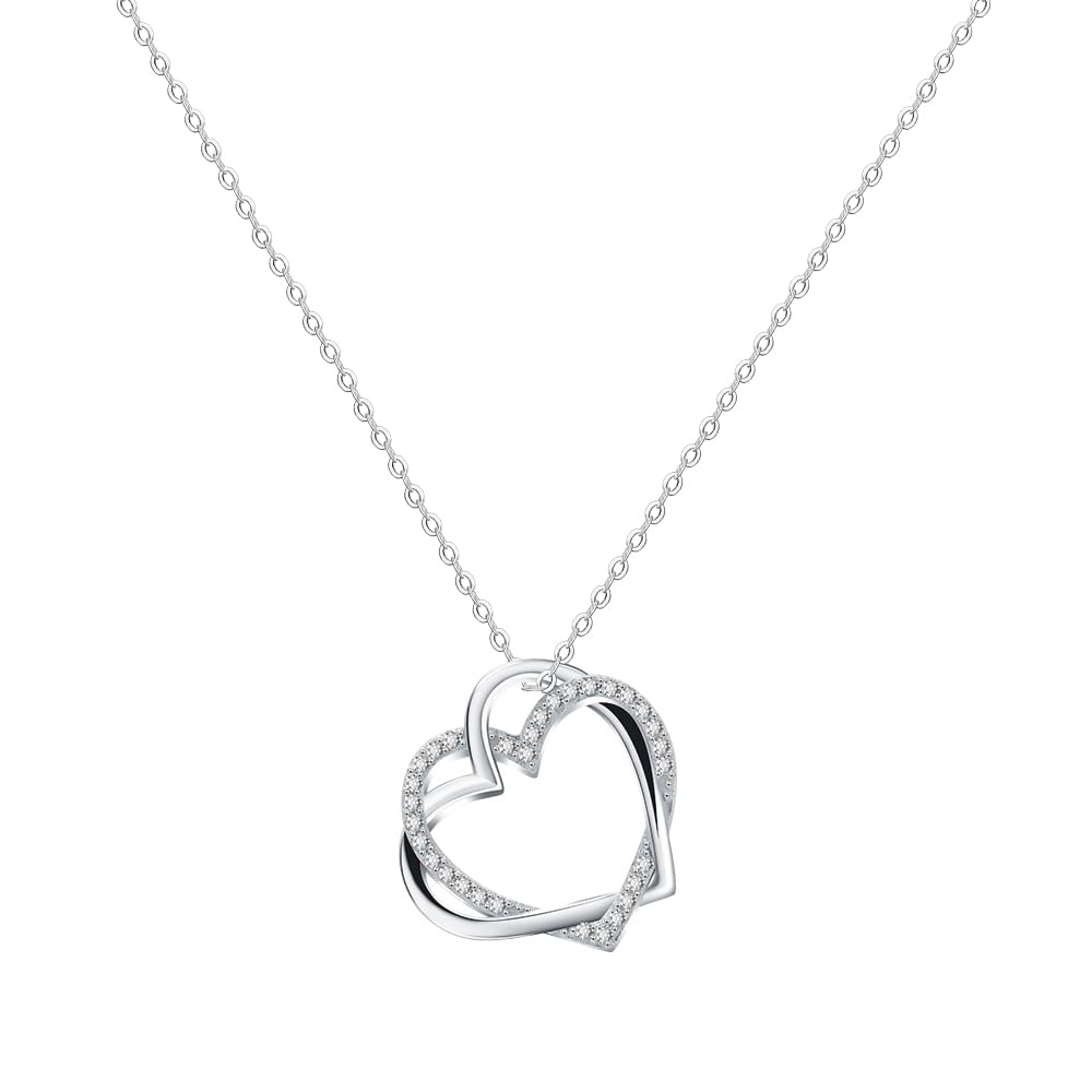 VANSZA Silber Kette Damen 925 Sterling Silber Glücksschlösser Herzen Damen Halskette mit Anhänger für Mädchen Frauen mit Schmuckbox