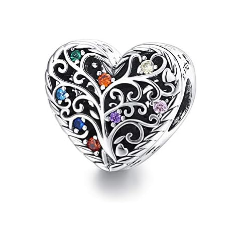 CHENGMEN Family Tree of Life in Heart 925 Sterling Silver Charms for Bracelets with Colourful CZ Gifts for Women Jewellery Cover