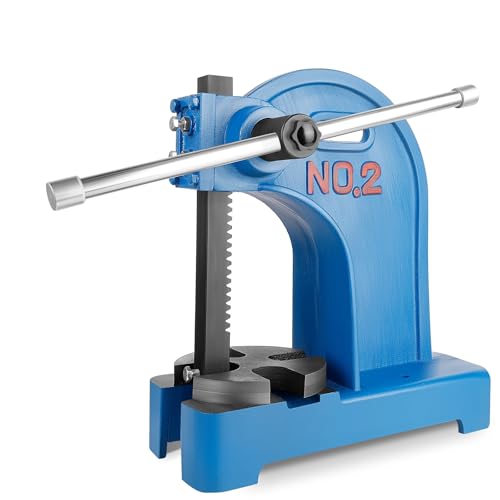 Image of 2 Ton Arbor Press, Manual Arbor Press Tooling with 8.5" Maximum Height, Heavy-Duty Cast Iron Design, Precision Tooling for Stamping, Bending, and Forming Applications, Blue