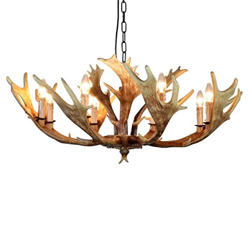 EFFORTINC Antlers vintage resin 8 light chandeliers, American rural countryside antler chandeliers,Living room,Bar,Cafe, Dining room deer horn chandeliers