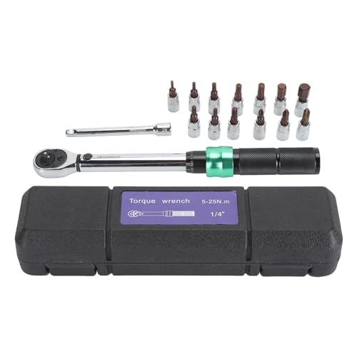 15Pcs Torsion Wrench Set, 1/4 Drive 5 25Nm, Multifunctional Stainless Steel, Black, with Storage Box, for Automobile and Home Maintenance