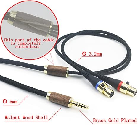 4.4mm Balanced Male 6N OCC Copper Silver Plated Cord 4.4mm Balanced Cable Compatible with Audeze LCD-2, LCD-4, LCD-3, LCD-X, LCD-XC Headphones Walnut Wood Shell