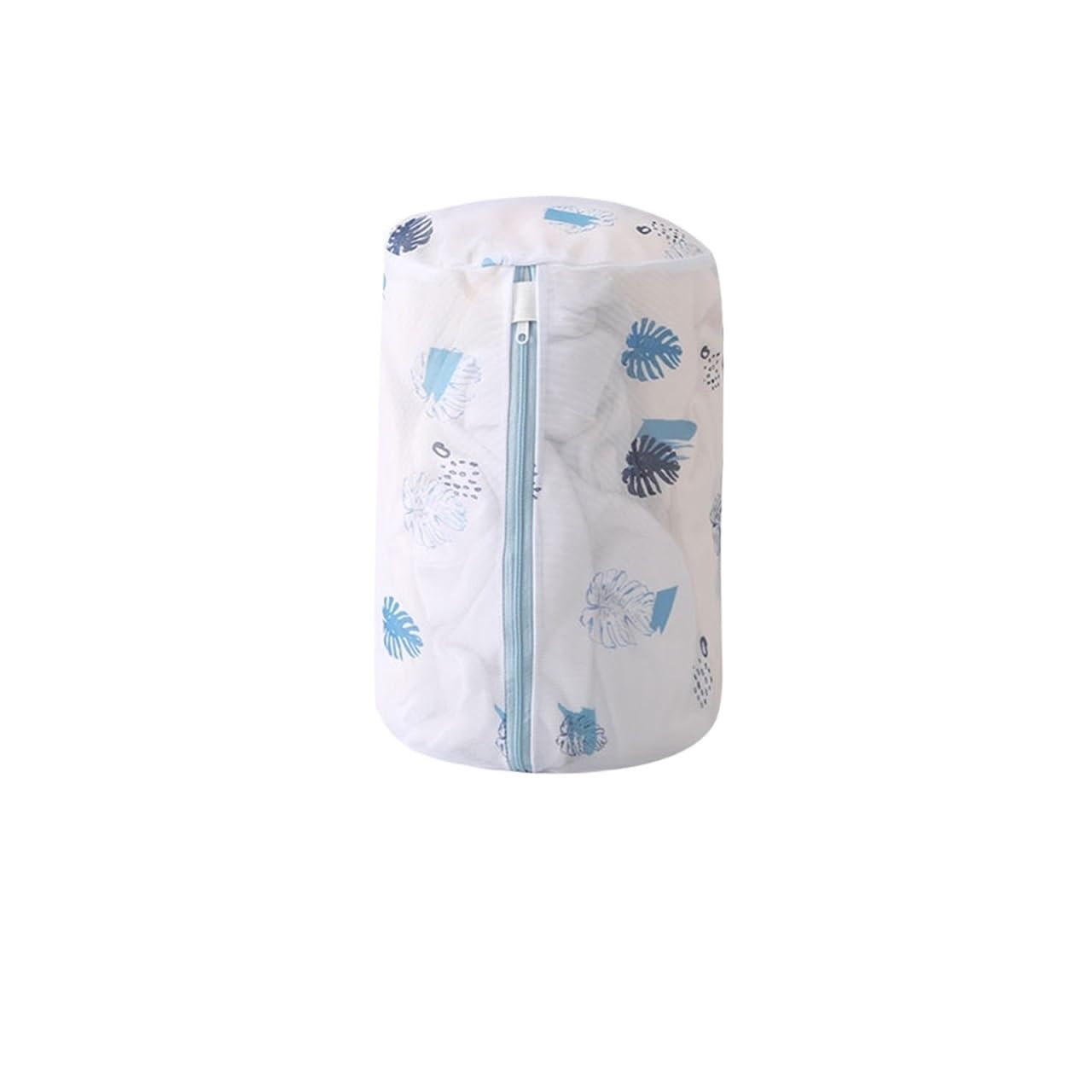 Laundry Bag Print Blue Leafves Dirty Clothes Cleaning Protect Washing Bag Household Clothes Organizer Mesh Zipper Laundry Bags(Cylinder 22x33cm)
