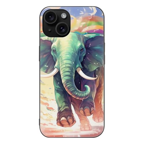 CRIVOTA for iPhone 15 Case - All-New Colourful Elephants Design, Glass Back + TPU Inner Shell, Extreme Slimness, Military-Grade Dual Protection, Cell Phone Cases for Men Women