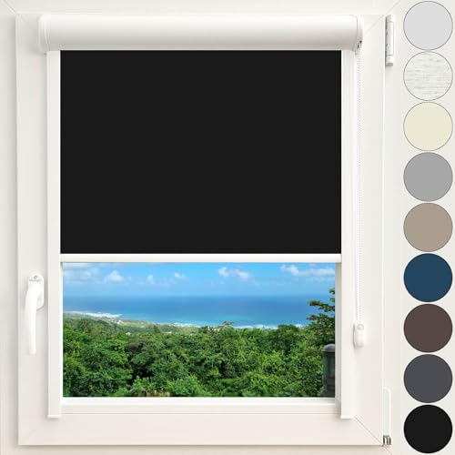 Kassettenrollo Thermorollo Verdunkelungsrollo Fenster Rollo mit Kassette und Führungsschienen zentimetergenaue Maßanfertigung Montage zum Kleben ohne Bohren Silberne Beschichtung Farbe Schwarz Kassettenrollo Thermorollo Verdunkelungsrollo Fenster Rollo mit Kassette und Führungsschienen zentimetergenaue Maßanfertigung Montage zum Kleben ohne Bohren Silberne Beschichtung Farbe Schwarz