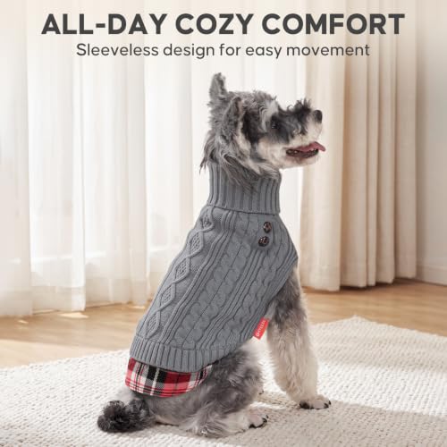 Image of KYEESE Dog Sweater for Small Dogs Turtleneck Thick Knit Pullover | Stretchy Fit, Lightweight & Warm, Cozy Knit Comfort, Classic Plaid Design, Gentle on Sensitive Skin, Winter Daily Wear