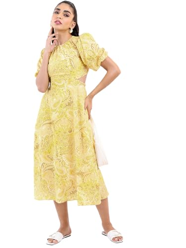 Tokyo Talkies Yellow Ethnic Printed Fit and Flare Dress