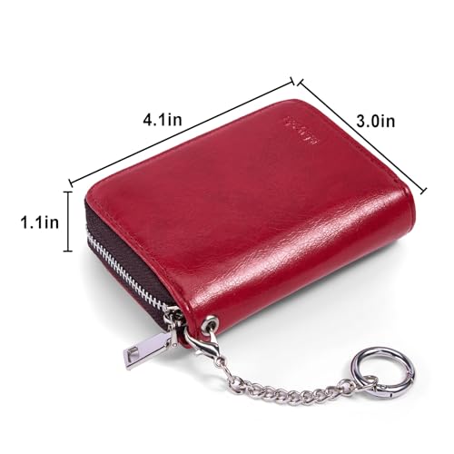 Image of Mayski Credit Card Holder, Zipper Credit Card Wallet for Women, Small Accordion Card Cases Holder, KeyChain Wallet, Business Card Holder, Dark Red