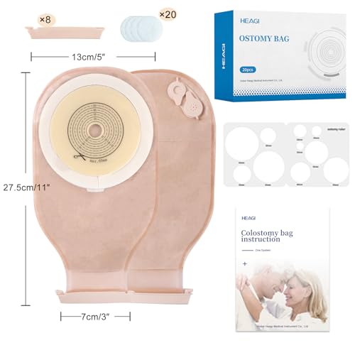 20 PCS Colostomy Bags, 15 mm-60 mm Ostomy Bag with Exhaust and Deodorising Holes Closure for Ileostomy Stoma Care, One Piece Ostomy Bag, Ostomy Supplies (Including 20 Aromatherapy Tablets)