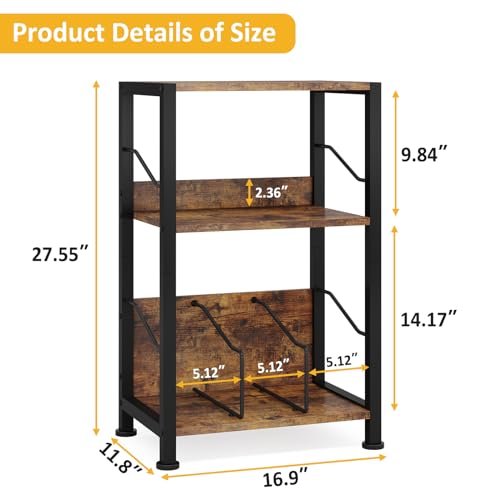 Hosfais 3 Tier Record Player Stand, Retro Vinyl Storage End Table Records for Living Room Bedroom (Brown)