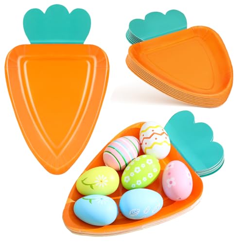 24pcs Easter Paper Plates, 9in Carrot Shape Disposable Plates Festival Party Supplies Dessert Plates Easter Orange Dinnerware Tableware Set for Spring Birthday Supplies Home Dining Table Decor
