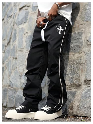 Floerns Men's Graphic Baggy Track Windbreaker Pants Drawstring Waist Sweatpants Vintage Streetwear3