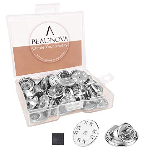 BEADNOVA 50PCS Butterfly Clutch Metal Pin Backs Pin Backings for Lapel Clips (Silver, 50 pcs)