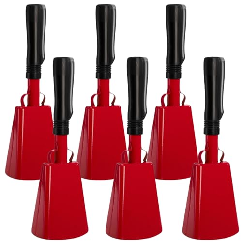 Peohud 6 Pack Cowbell for Sports Events, 10 Inch Loud Cheering Bell with Handle, Steel Noise Makers for Football Games, Stadiums, Party, Percussion Musical Instruments