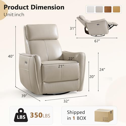 Image of HAOMARKETS Electric Swivel Rocker Recliner Chair, Power Faux Leather Glider Rocking Recliners for Adults,360 Swivel Nursery Reclining Sofa with USB Charging Port, Beige