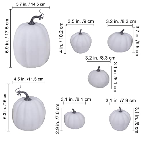 Image of Winlyn 7 Pcs Assorted Sizes Fall Artificial Pumpkins Harvest Pumpkins Faux Foam Pumpkins for Fall Autumn Season Halloween Thanksgiving Harvest Holiday Season Festive Tabletop Decoration (White)