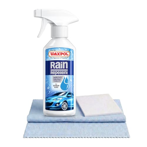 Image of Waxpol Rain Repellent Kit (with Applicator & Special Cloth for Glass) Water Repellent for Car Windshield & Helmet | Durable Hydrophobic Coating | Improves Visibility in Heavy Rain- 200 ML