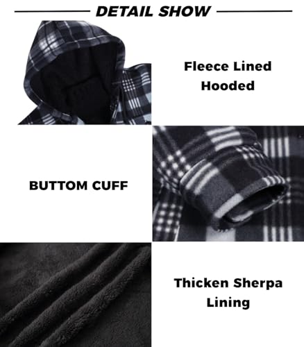 Image of LeeHanTon Mens Flannel Jackets Sherpa Lined Fleece Zip Up Winter Warm Workout Plaid Sweatshirt with Hood