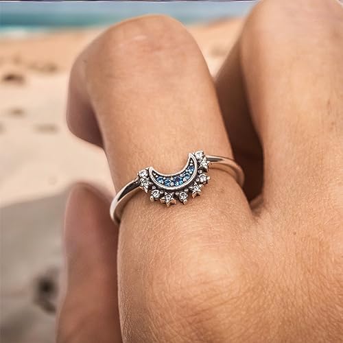 SLOONG 14K Gold Plated Sun and Moon Ring Set Sparkling Sun Ring and Blue Moon Ring Best Friend Friendship Promise Rings Stackable Rings for BFF Women Adult4