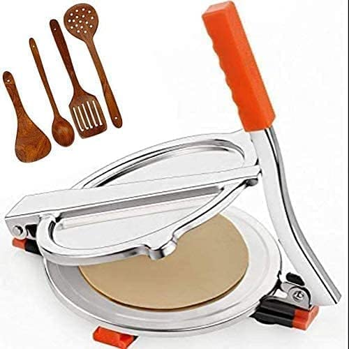 Puri Press puri machine Puri Maker Roti Maker 7 Inch Stainless Steel ( Free 5 Pieces Wooden Spatulas)