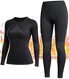EIISSION Thermounterwäsche Damen Skiunterwäsche Set Winter Funktionsunterwäsche Thermo Unterwäsche Ski Extra Warm Thermowäsche Atmungsaktive mit Thermounterhemd Thermounterhose Wintersport S