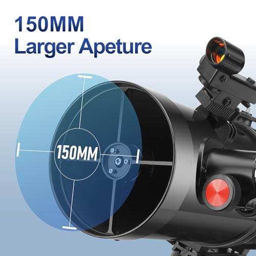 Telescope, 150EQ Reflector Telescope for Adults Astronomy Beginners, Manual Equatorial Professional Telescopes Astronomy with 2X Barlow Lens, Phone Adapter, Adjustable Tripod and Moon Filter