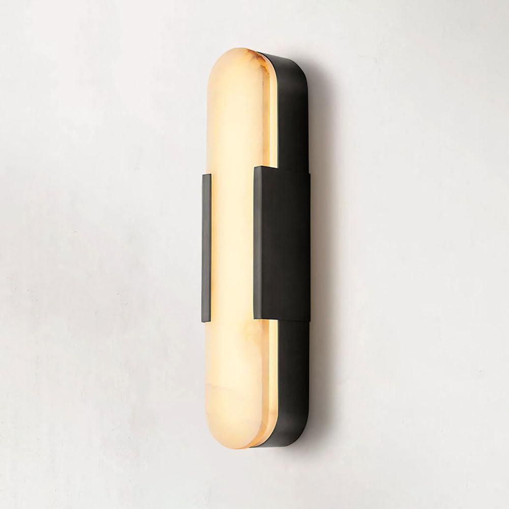 19.7" Natural Alabaster Wall Sconce Modern Brass Bedroom Bedside Marble Wall Lamp for Bathroom Indoor 7W LED Mirror Wall Light Vanity Light Fixtures Perfect for Hallway Living Room 3000K