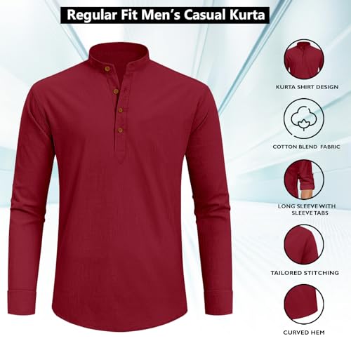 Image of Zombom Men's Cotton Blend Solid Full Sleeve Short Kurta Shirt with Mandarin Collar