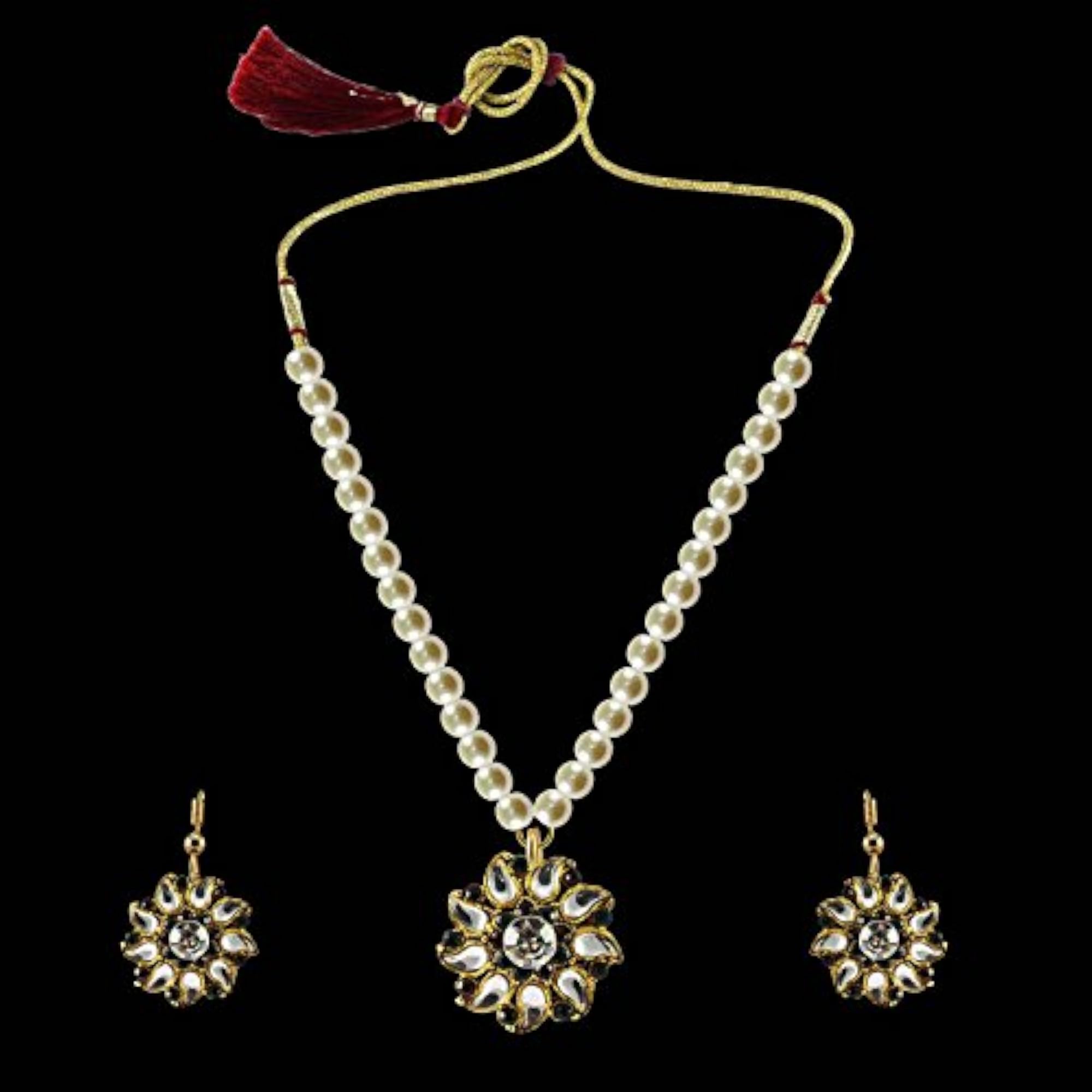 Women's Cream Moti Stud Platted Brass Pendant Set