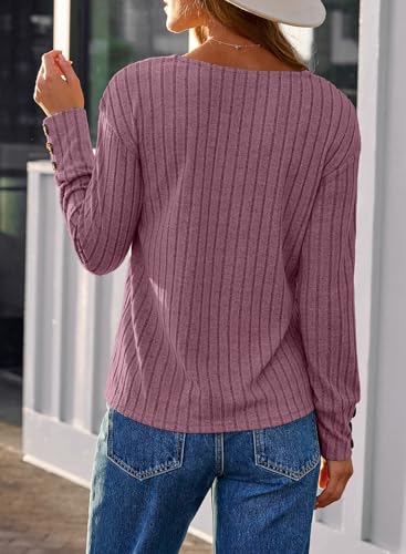 Image of Dokotoo Womens Tops V Neck Lightweight Sweater Fall Long Sleeve Top 2026 | Decorative Buttons, Soft Breathable Knit Material, Pullover Tunic Tops, Business Casual, Fall Outfits, Winter Clothing 2026