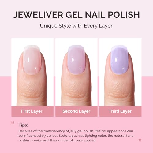 Image of MelodySusie Jeweliver Gel Nail Polish, 0.5Fl Oz Light Purple Jelly Gel Polish Sheer Translucent Nude Soak Off UV LED Light Cure Spring Summer Colors Manicure Nail Art DIY at Home JM02