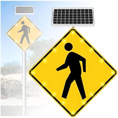Solar-Powered LED Pedestrian Crossing Sign | Bright Flashing Traffic Safety Alert | Enhanced Visibility Warning Light for Road Safety & Pedestrian Protection