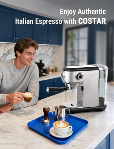 Image of COSTAR 20 Bar Espresso Coffee Machine with Steam Wand, Stainless Steel, 1350W Quick Heating Coffee Maker Machine for Home,Pressure Indicator, Compact Espresso Maker for Home Barista for Espresso /Latte