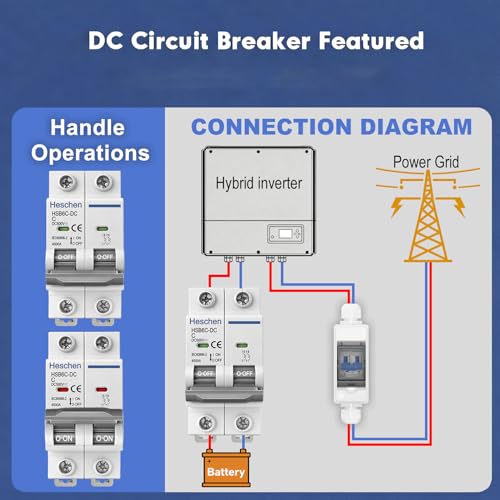 Heschen DC-Leitungsschutzschalter für Photovoltaik, HSB6C-DC, 2-polig, DC 500 V, C 32A, nicht polarisiert, DIN-Schienenmontage, für Solaranlagen