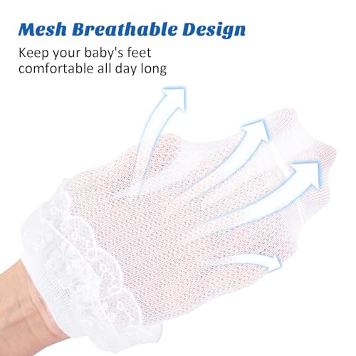 Meeshine Toddler Baby Girls Ruffle Lace Socks Princess Eyelet Frilly Mesh Dress Cotton Ankle Socks for 1-9T Kids 5 Pairs4