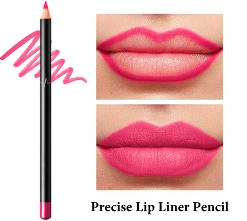 Hot Pink Lipstick Lip Liner Nude Set, Matte Liquid Long-Lasting Waterproof Lipstick, Tinted Lip Balm Non-fading Lipstick & Lip Line Pencil Set For Women & Girls Makeup (PINK) - Image 3