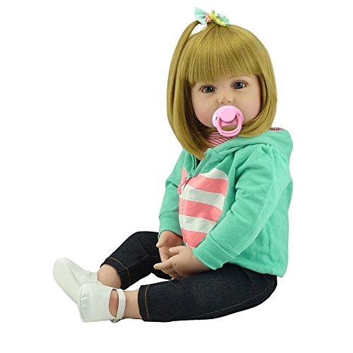 NPK Lovely Reborn Baby Girl Doll Golden Hair 22 Inch 55cm Soft Silicone