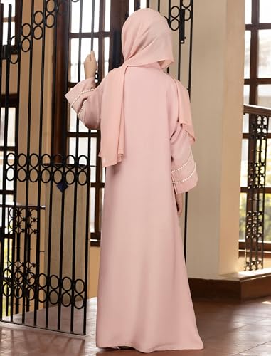 IDOPIP Muslim Dress for Girls Islamic Prayer Abaya Long Sleeve Cardigan Kaftan Robe Dresses with Hijab Ramadan Dubai Outfits3